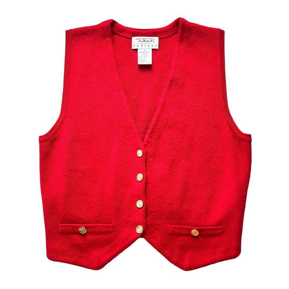 Vintage 90s Talbots Preppy Red Wool Blend Sweater Vest